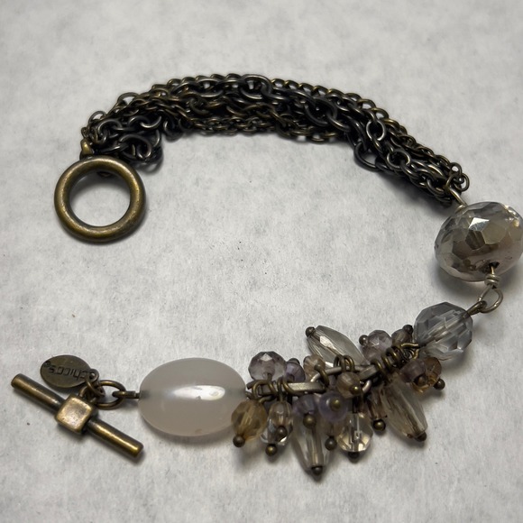 Chico's Jewelry - Chicos Bracelet Toggle Closure Mixed Beads Antique Brass Tone 5 Strand Chunky